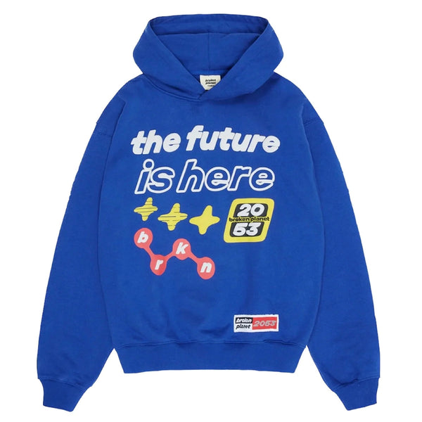 Broken Planet ‘The Future Is Here’ Hoodie - Deep Blue and Front