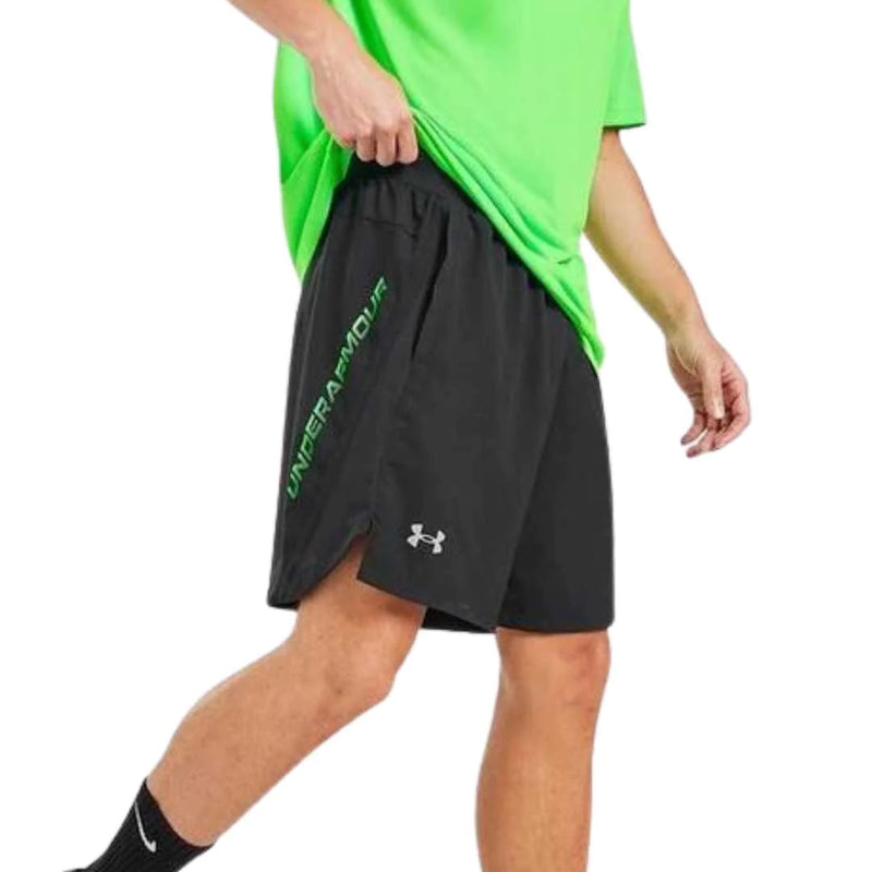 Under Armour Launch Shorts - Black/Green and Front
