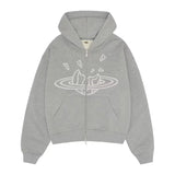 Broken Planet Zip Up Hoodie - Heather Grey and Front