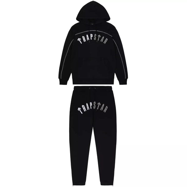 Trapstar Irongate Arch Chenille Hooded Tracksuit - Black Monochrome Edition and Front
