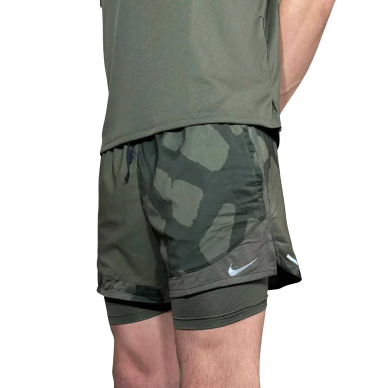 Nike Run Division Shorts - Khaki Camo and Front