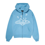 Broken Planet Zip Up Hoodie - Light Blue and Front