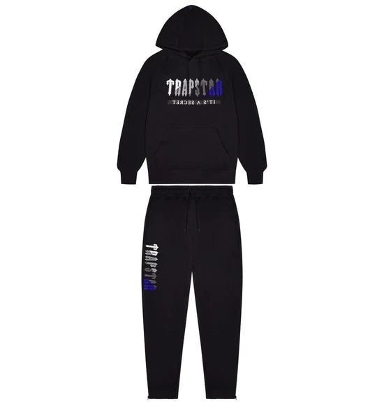 Trapstar Chenille Decoded 2.0 Hooded Tracksuit - Black/Blue and Front