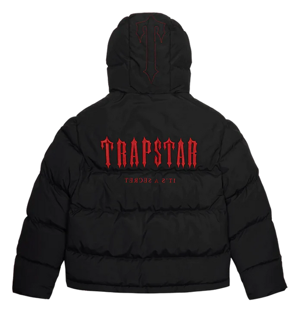 Trapstar Decoded Hooded Puffer 2.0 Jacket - Black/Infrared and Front