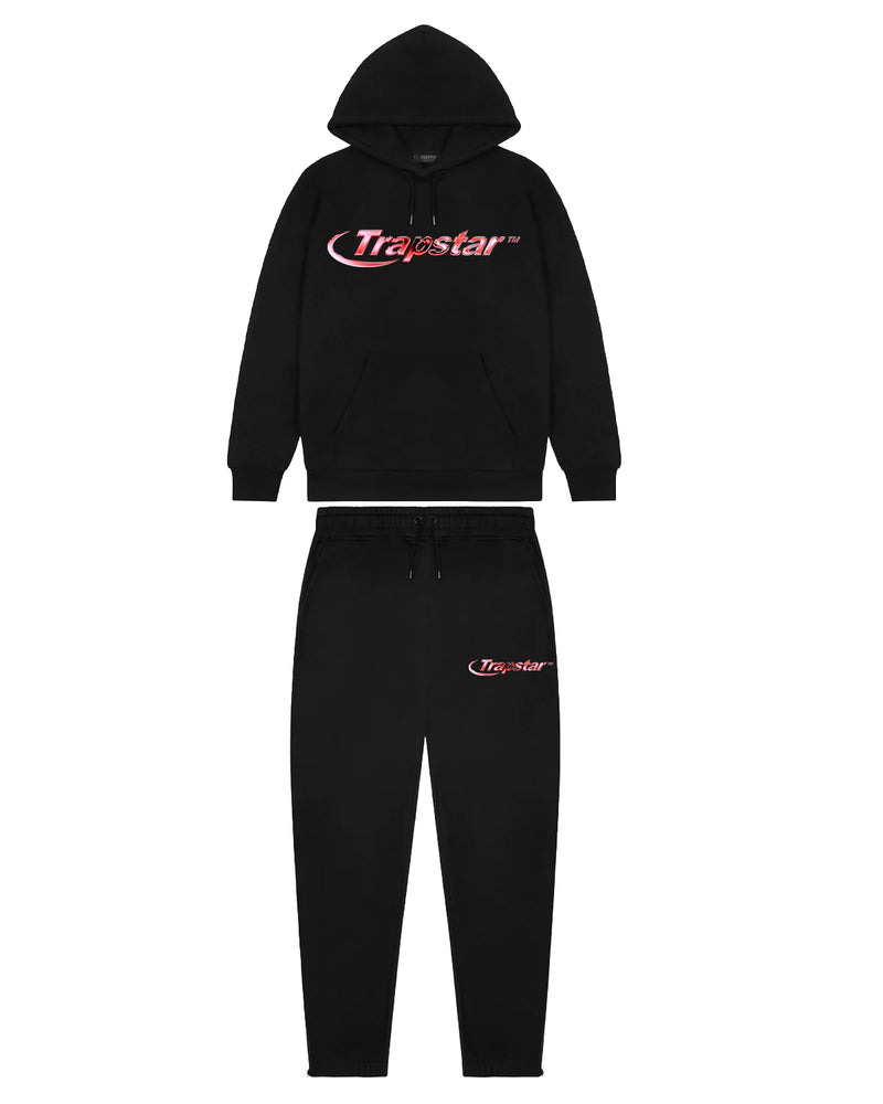 Trapstar Hyperdrive Chrome Hooded Tracksuit - Black/Infrared and Front