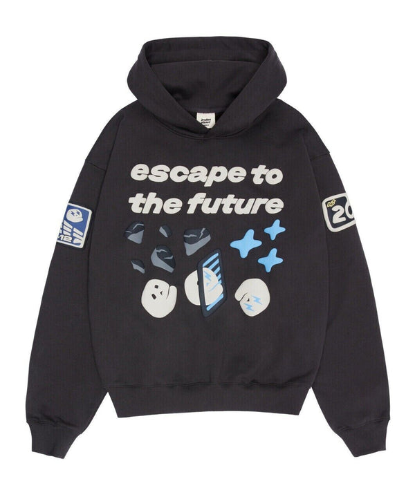 Broken Planet ‘Escape To The Future’ Hoodie - Soot Black and Front
