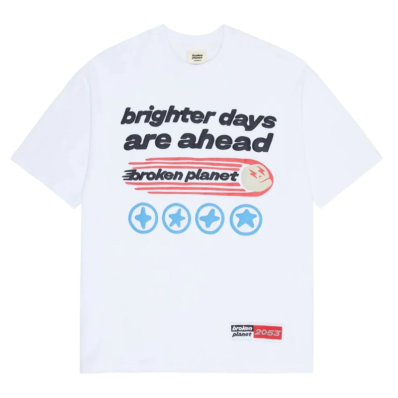 Broken Planet ‘Brighter Days Are Ahead’ T-Shirt - Snow White and Front