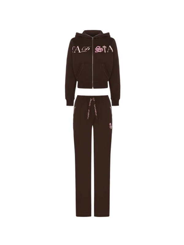 Trapstar Women’s Script Tracksuit - Brown/Pink and Front