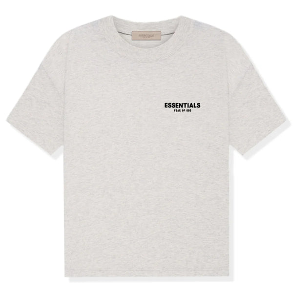 Fear Of God Essentials T-Shirt - Light Oatmeal (SS22) and Front