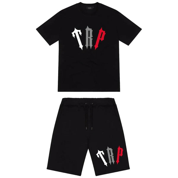 Trapstar TRP Shorts Set - Black/Infrared and Front