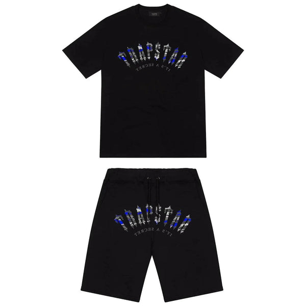 Trapstar Irongate Arch It's A Secret Short Set - Black/Ice Edition and Front