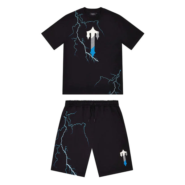 Trapstar Irongate T Lightning Shorts Set - Black/Ice Edition and Front