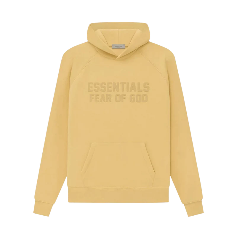 Fear Of God Essentials Hoodie - Light Tuscan (SS23) and Front