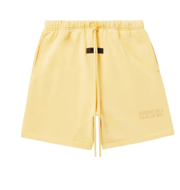 Fear Of God Essentials Shorts - Light Tuscan (SS23) and Front
