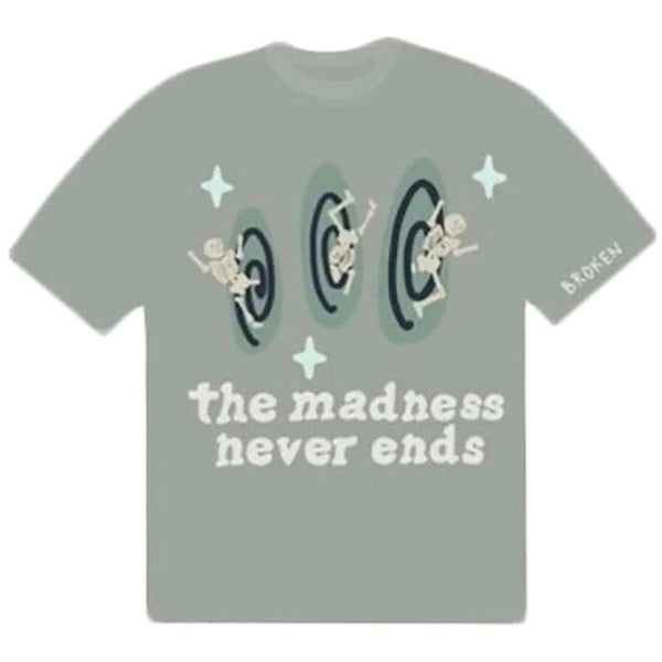 Broken Planet ‘The Madness Never Ends’ T-Shirt - Mineral and Front