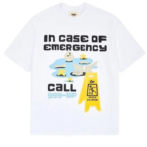 Broken Planet ‘In Case Of Emergency’ T-Shirt - White and Front