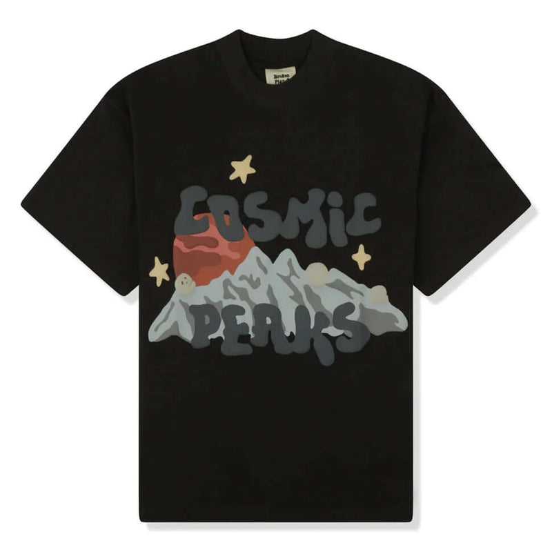 Broken Planet ‘Cosmic Peaks’ T-Shirt - Soot Black and Front