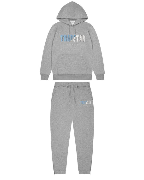 Trapstar Chenille Decoded Tracksuit - Grey/Light Ice Blue and Front