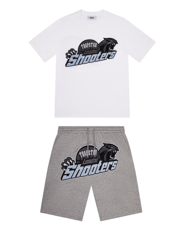 Trapstar Shooters Chenille Short Set - White/Light Blue and Front