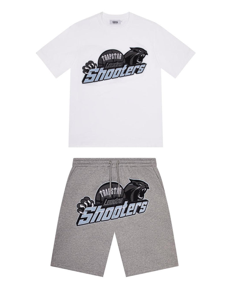 Trapstar Shooters Chenille Short Set - White/Light Blue and Front