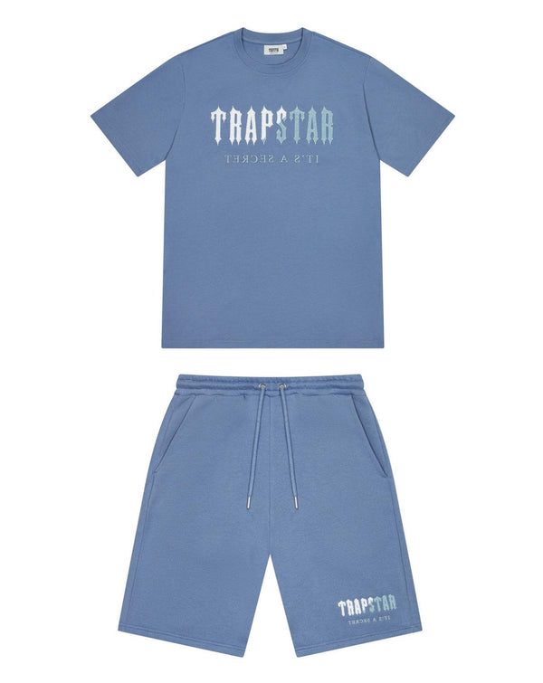 Trapstar Chenille Decoded Short Set - Blue and Front