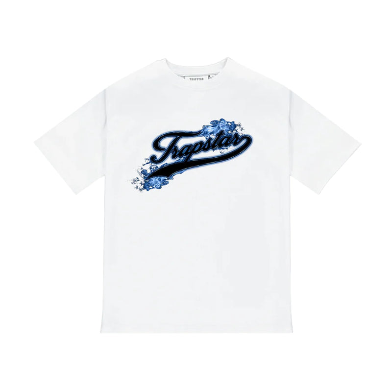Trapstar Hot Rod Strikeout T-Shirt - White/Blue and Front