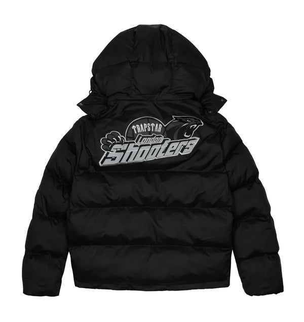 Trapstar Shooters Hooded Puffer Jacket - Black/Reflective and Front