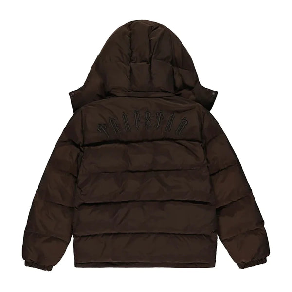 Trapstar Irongate Detachable Hooded Puffer Jacket - Brown and Front