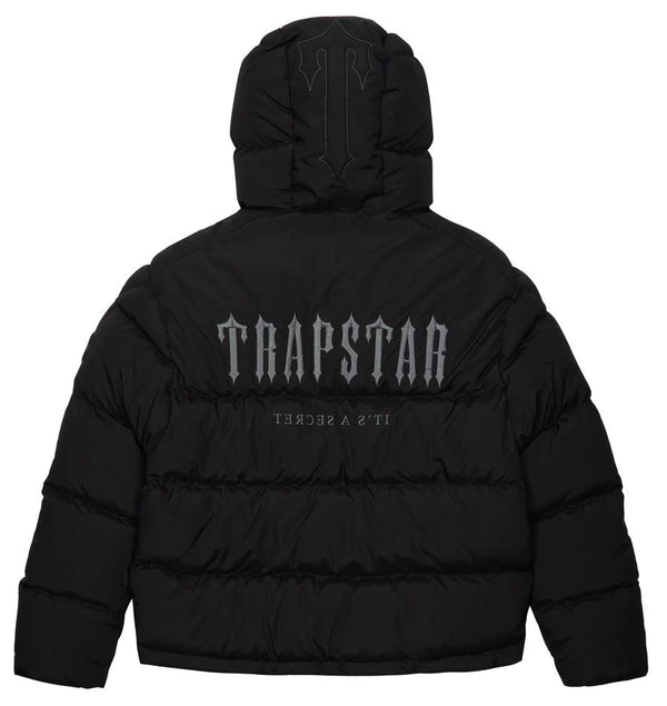Trapstar Decoded Hooded Puffer 2.0 Jacket - Black and Front