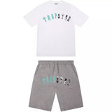Trapstar Irongate Arch Chenille Short Set - Grey/Sea Blue and Front