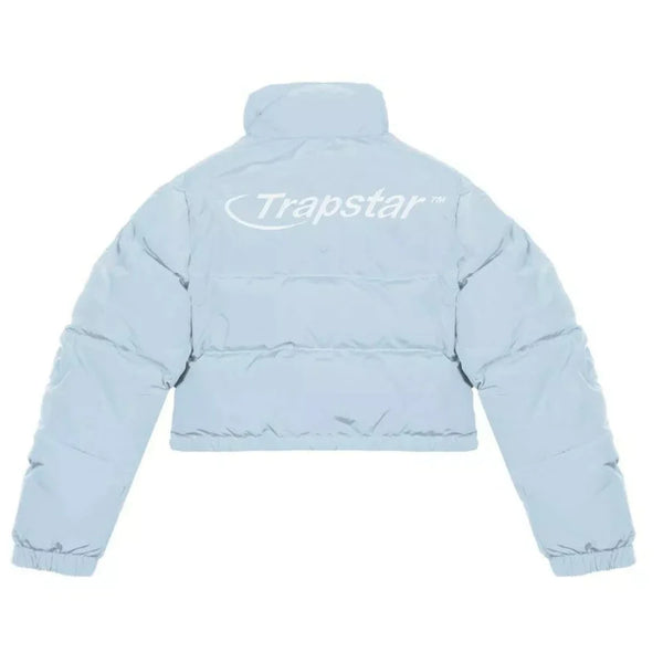 Trapstar Women’s Cropped Hyperdrive Puffer Jacket - Ice Blue and Front